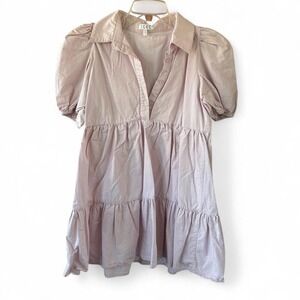 TCEC Cotton Puff Sleeve & Collared Tiered Dress in Lavender Sz S